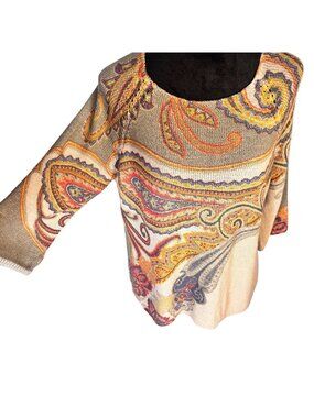 Chicos Paisley Knit Tunic Sweater, 3/4 sleeves Size 2, Casual Boho-chic, EUC